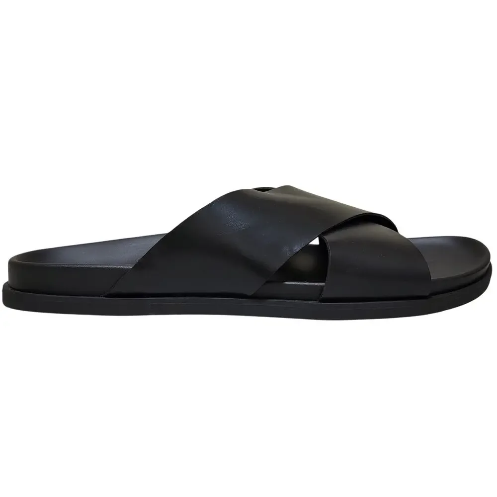 Alfani Men Whitter Cross Strap Slide Sandals Size US 10M Black Faux Leather